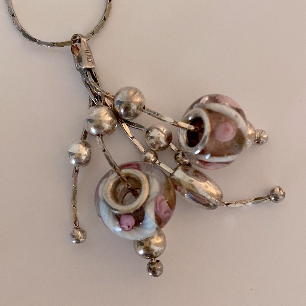 Vintage Italian lamp work beads & sterling silver bobbles necklace (925)  💜🩶 - Picture 5 of 5